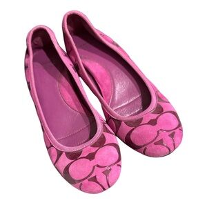 Coach Signature women’s Pink Purple Ballet Flats sz 6 shoes designer suede